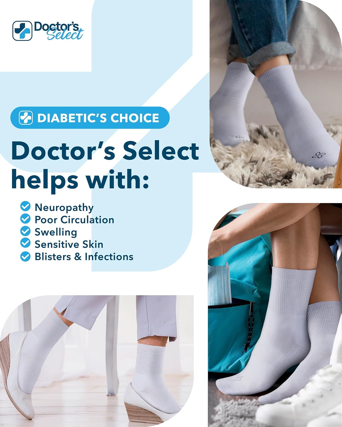 Doctor's Select Bamboo Viscose Diabetic Socks for Women & Men - 6 Pairs, Viscose Bamboo Socks Woman, Non Binding, Wide Top - Image 4
