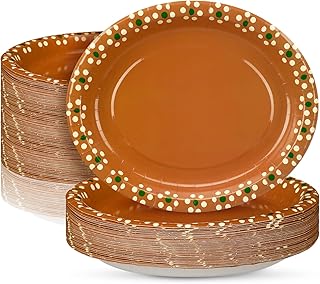 Yungyan Platos De Barro Mexicanos Paper Plates Cielito Lindo Party Decoration Mexican Dinnerware Terracotta Flower Clay Pottery Plates Party Supplies Birthday Wedding Decoration(12 Inch,50 Pcs)