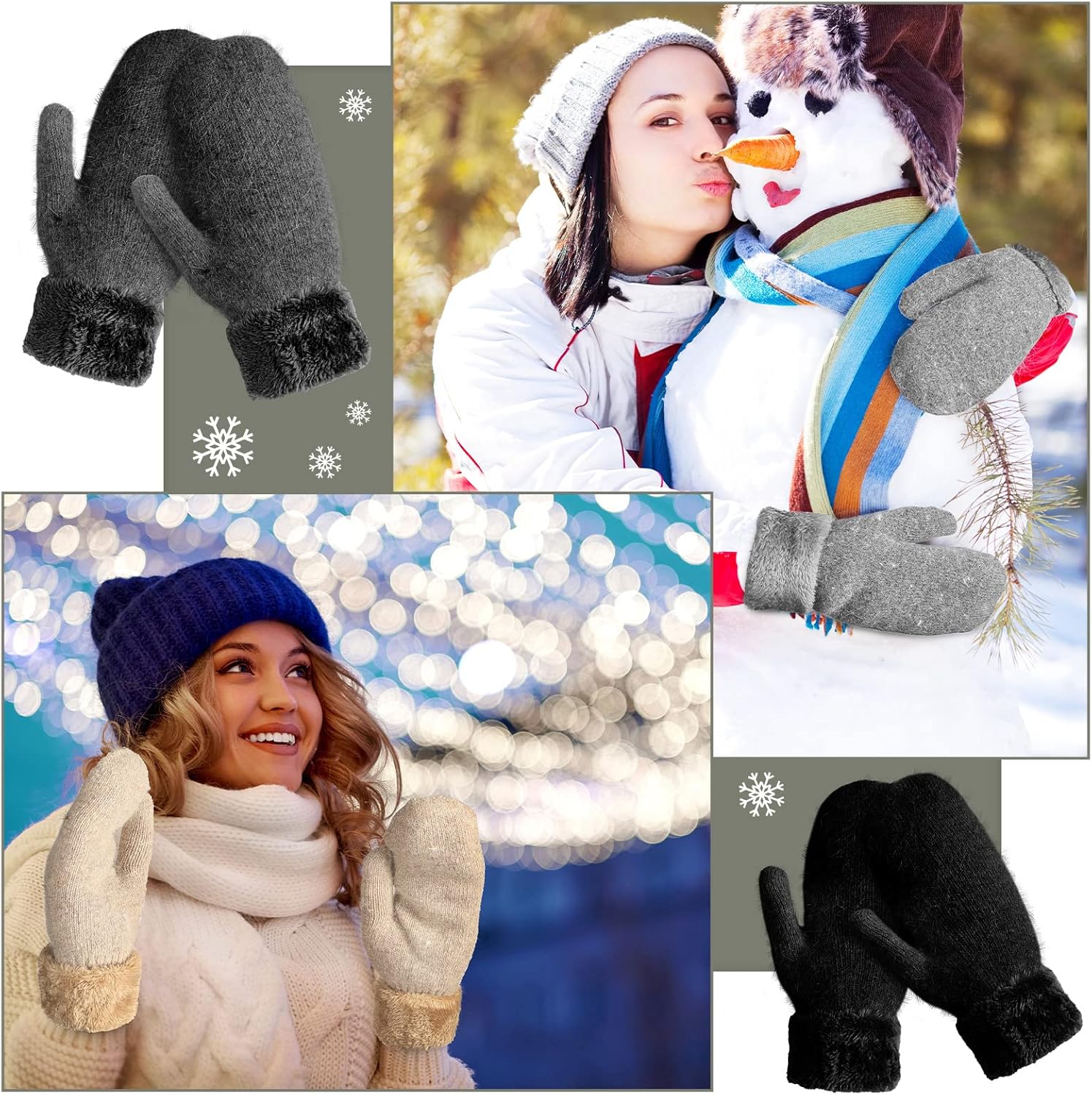 Hicarer Women's Winter Mittens - Knitted Gloves, Warm Fleece & Double Wool - Image 7