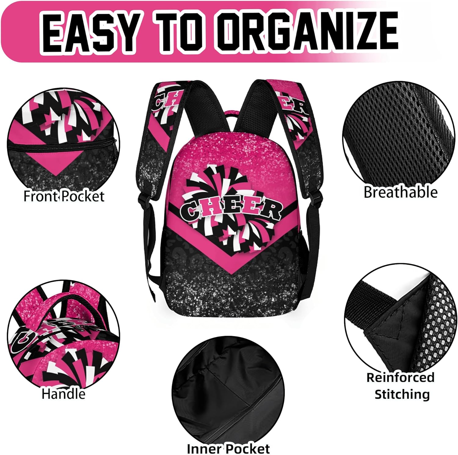 Cheer Backpacks for Cheerleaders, Cheerleading Backpack 16.5in, Cheerleader Gifts for Team (Rose&Black) - Image 2