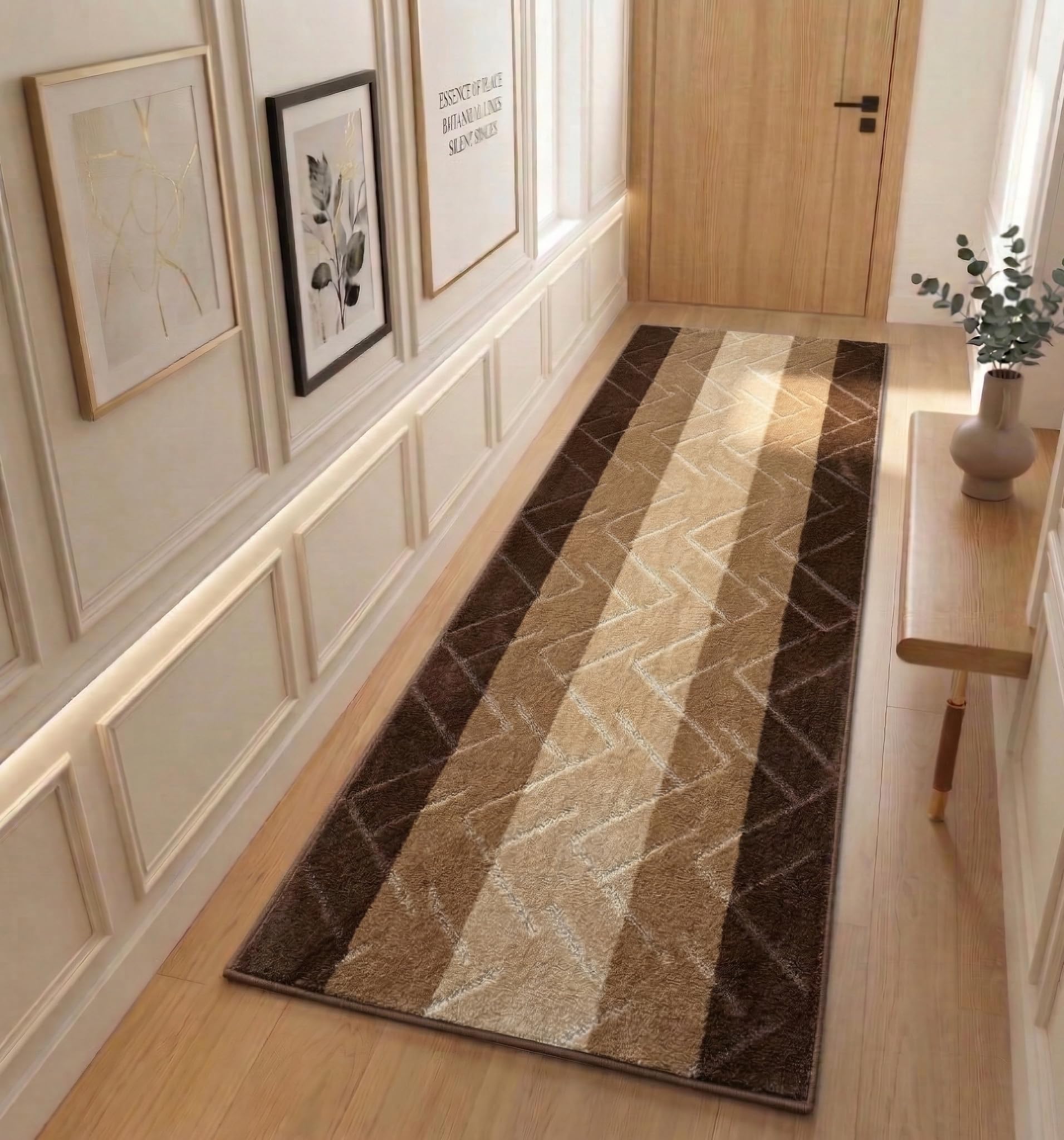 BestHomeCustom Custom Size Hallway Runner Rug Brown-Beige Color 31 inch Wide Select Your Length Non-Slip (Skid Resistance) Rubber Backing 5 feet x 31