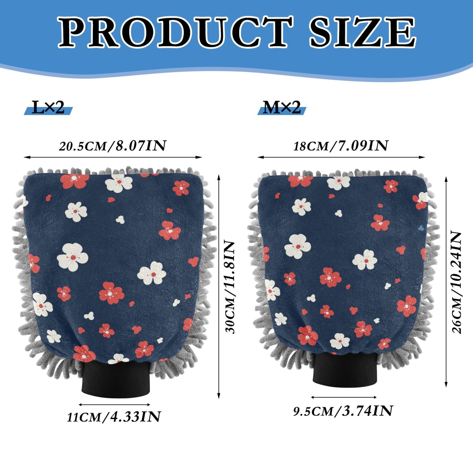 Retro Flowers Poppy Navy Blue Car Wash Microfiber Mitt 11.8'' Car Mitts for Washing Non Scratch Detailing Gloves for Auto Supplies