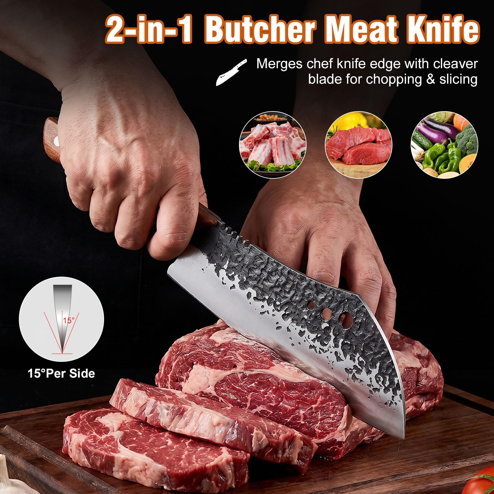 OPAYLY Hand-Forged Butcher & Carving Knife Set for Meat Cutting, 3PCS Razor Sharp High Carbon Steel Brisket, Chopping, Slicing & Boning Knives for Home & BBQ, Ideal Gift — Amazon image 2