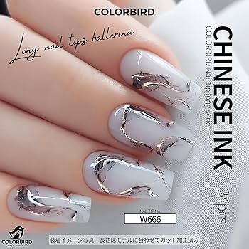 Amazon | COLORBIRD ネイルチップ ロング 24枚 白 ネイル 付け爪