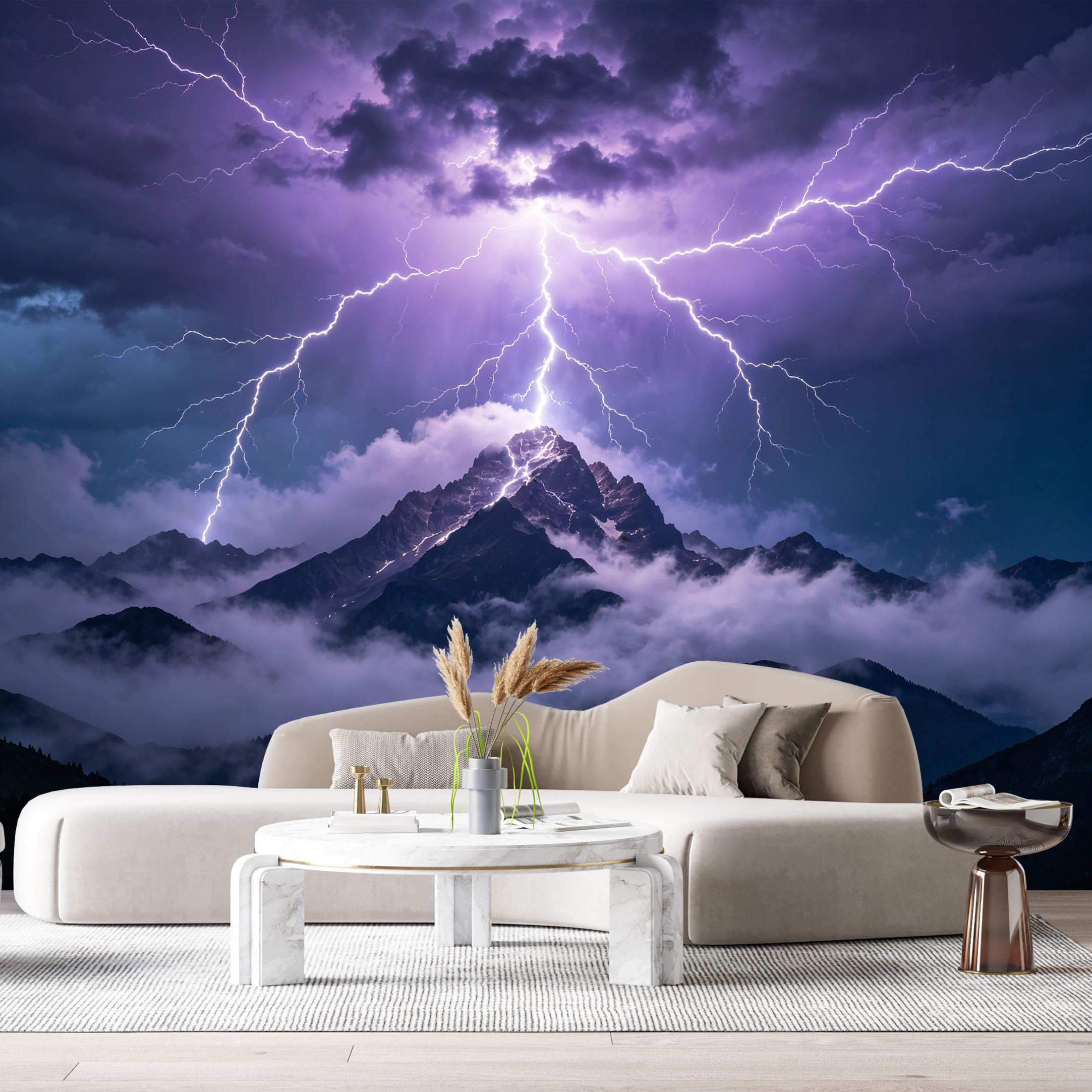 Custom Size Wall Murals Thunderstorm Lightning Mountain Peak Landscape SelfAdhesive Wall Fabric Removable Large Wallpaper for Photo Living Room Interior Decor