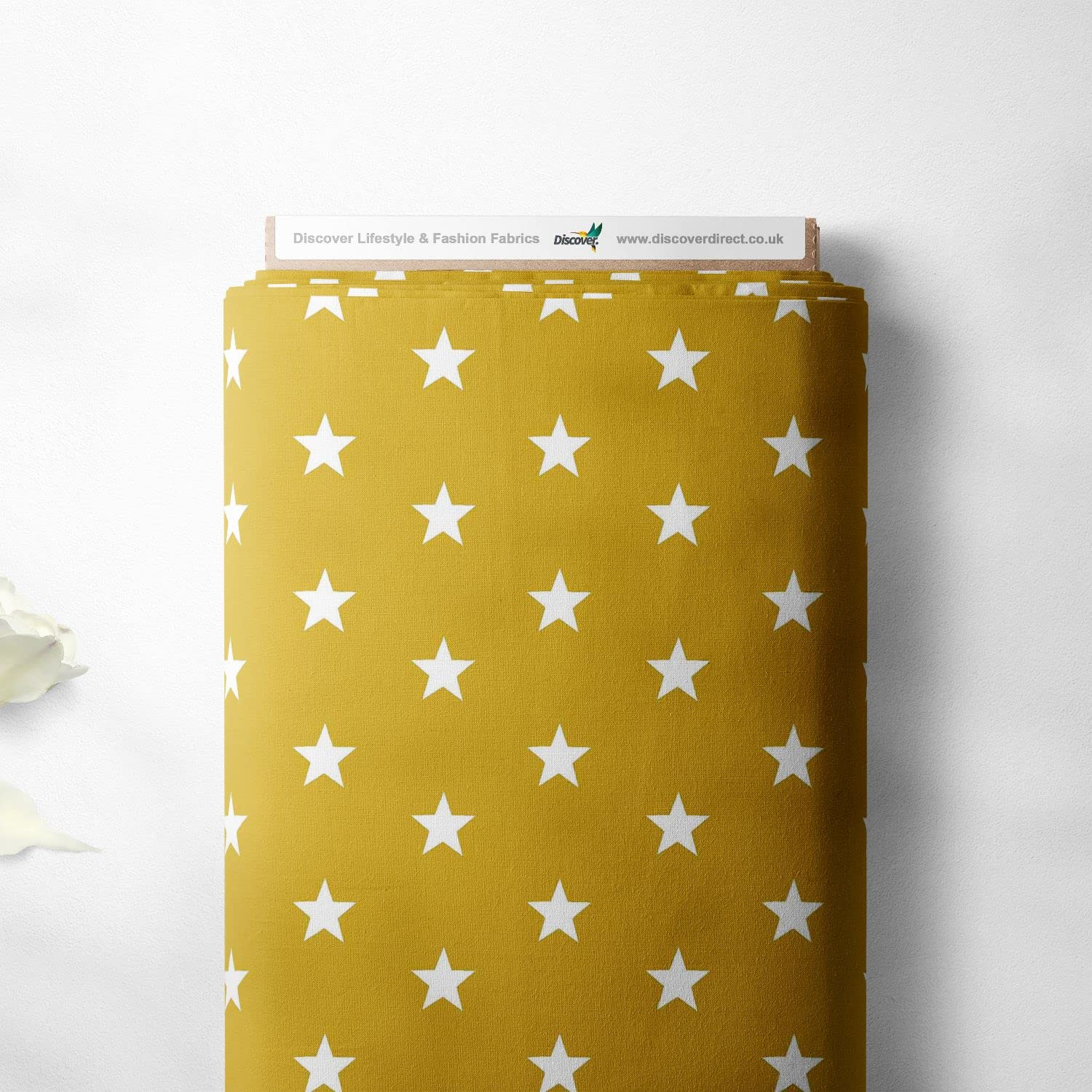 Discover Lifestyle & Fashion Fabrics Mustard Gold 100% Cotton Large Star Twinkle Design Children Kids Craft Quality Fabric Material | 55" - 140 Cm Wide (Per Metre, )
