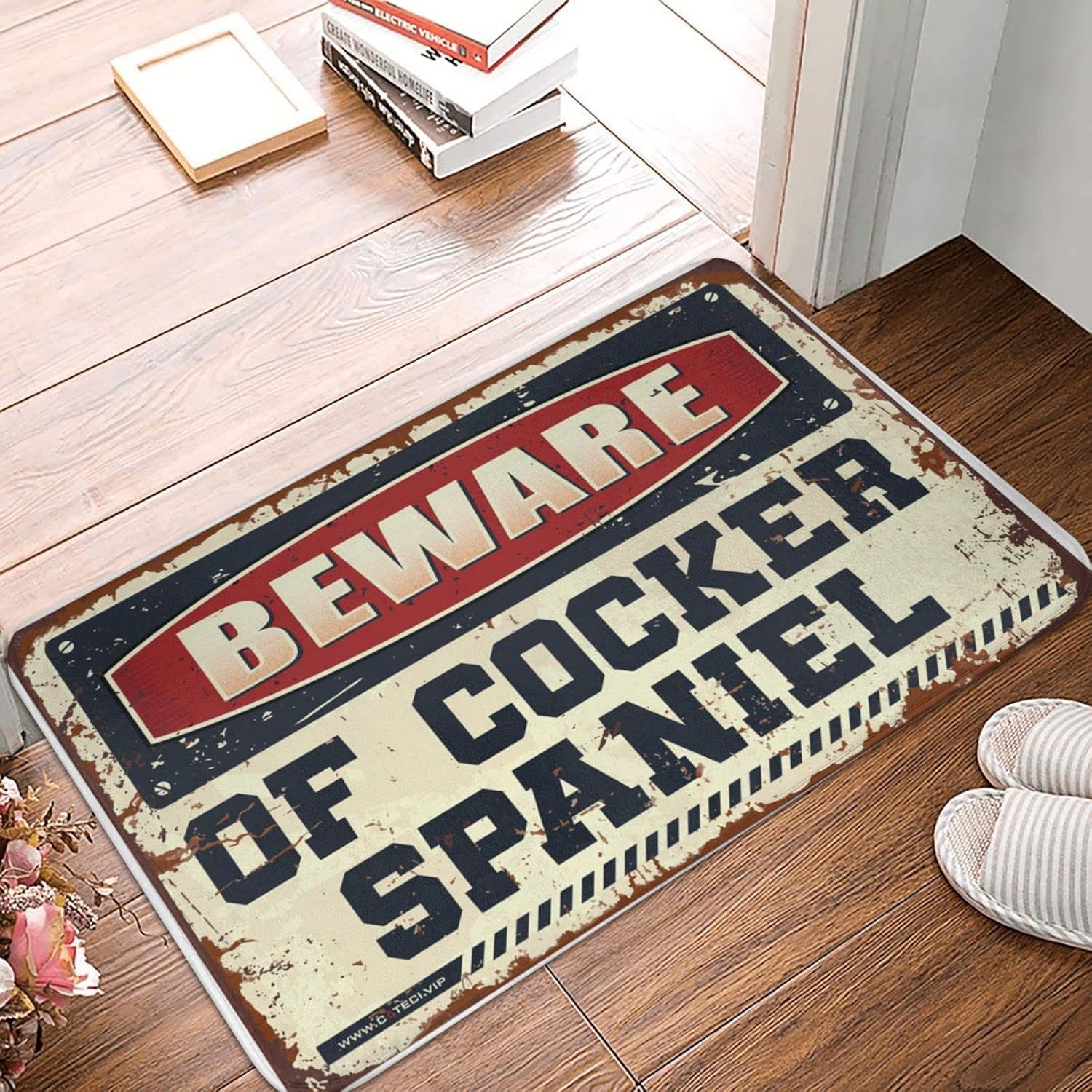Doormats for Outdoor Entrance Home Funny Beware of Cocker Spaniel Doormat Outdoor Bar Accessories Decor Spring Porch Decor(65X90CM)