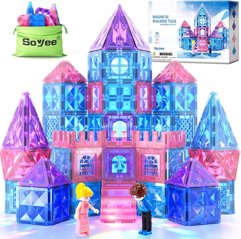 Diamond Magnetic Building Blocks for Kids - Princess Castle Magnetic Tiles Toys for 3-8 Year Old Girls & Boys - 3 4 5 6 Year Old Girl Birthday Xmas Gifts - STEM Educational Toys for Creative Play