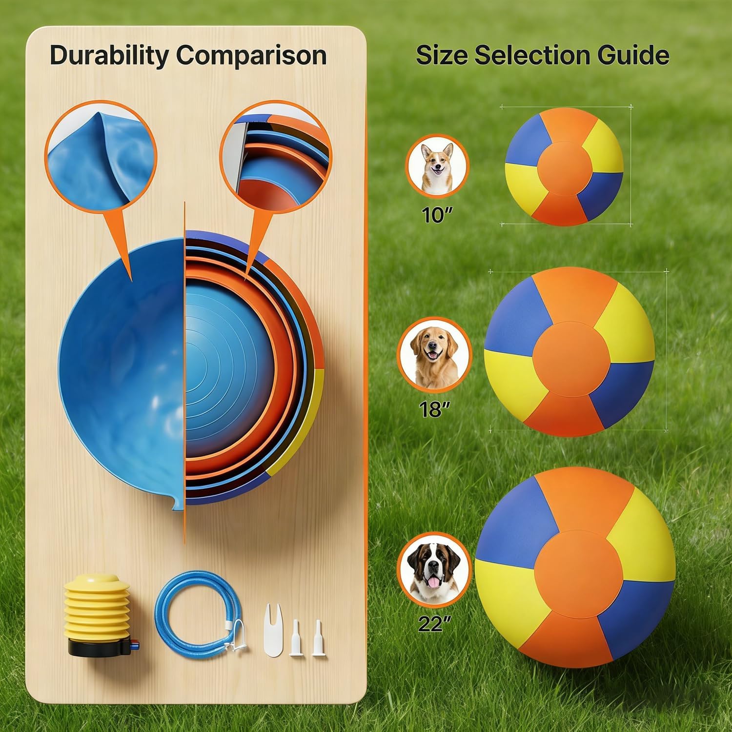 2026 Upgraded 10/18/22" Calming Jumbo Herding Ball for Dogs, Durable Tear-Resistant Inflatable Giant Dog Ball with Heavy-Duty Handle Cover & Pump for Large Dogs Play & Exercise (Large)