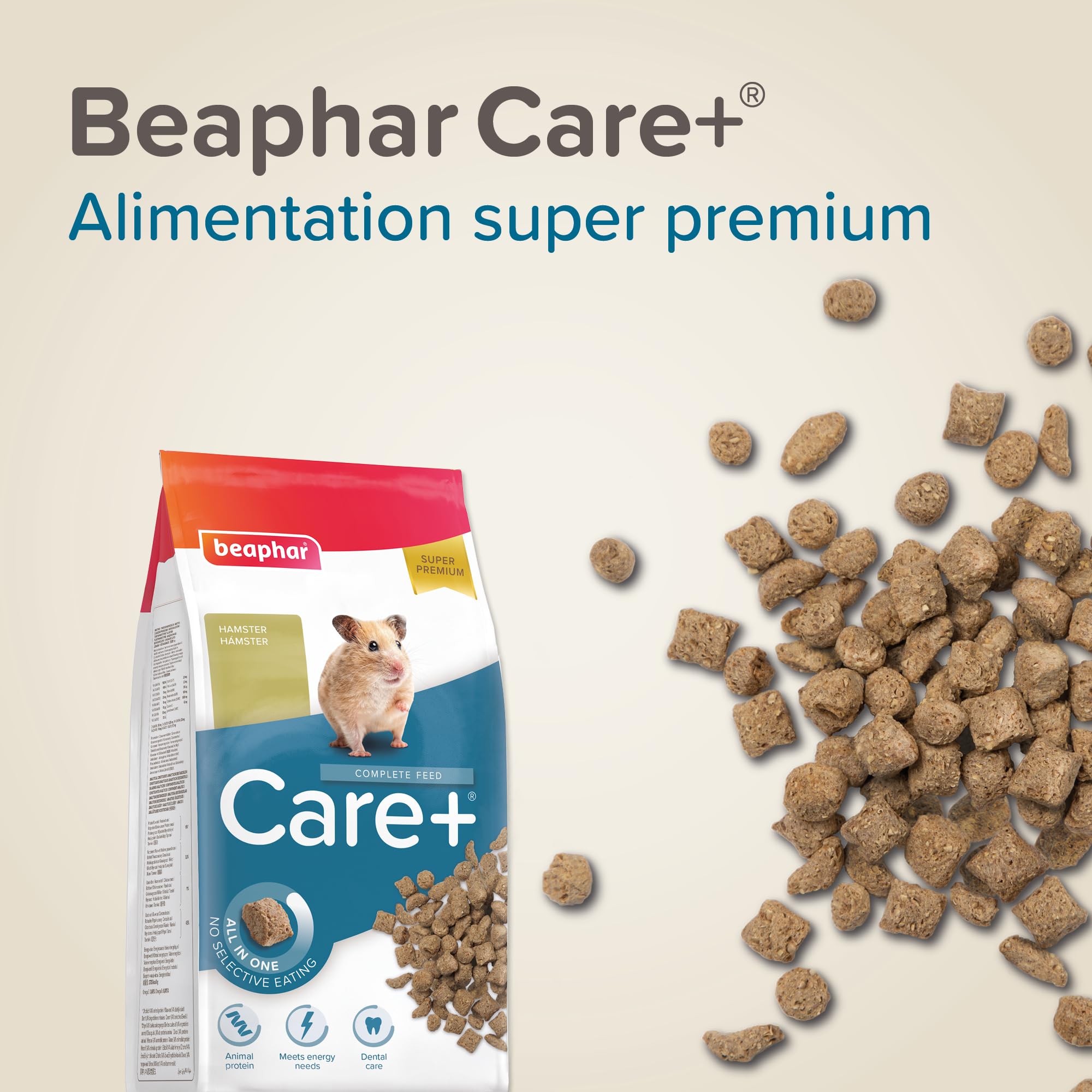 BEAPHAR – Care+ – Alimentation Super Premium extrudée pour Hamster – avec protéines animales – Haute digestibilité & Valeur énergétique – Usure Naturelle des Dents – sans sucres ajoutés – 700g