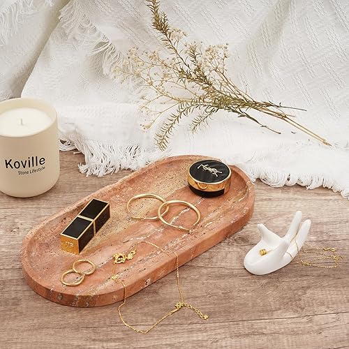 Miniatura 5 de Bandeja de travertino natural turco, bandeja decorativa de tocador de 12 pulgadas, decoración de Wabi Sabi para el hogar, organizador de encimera,