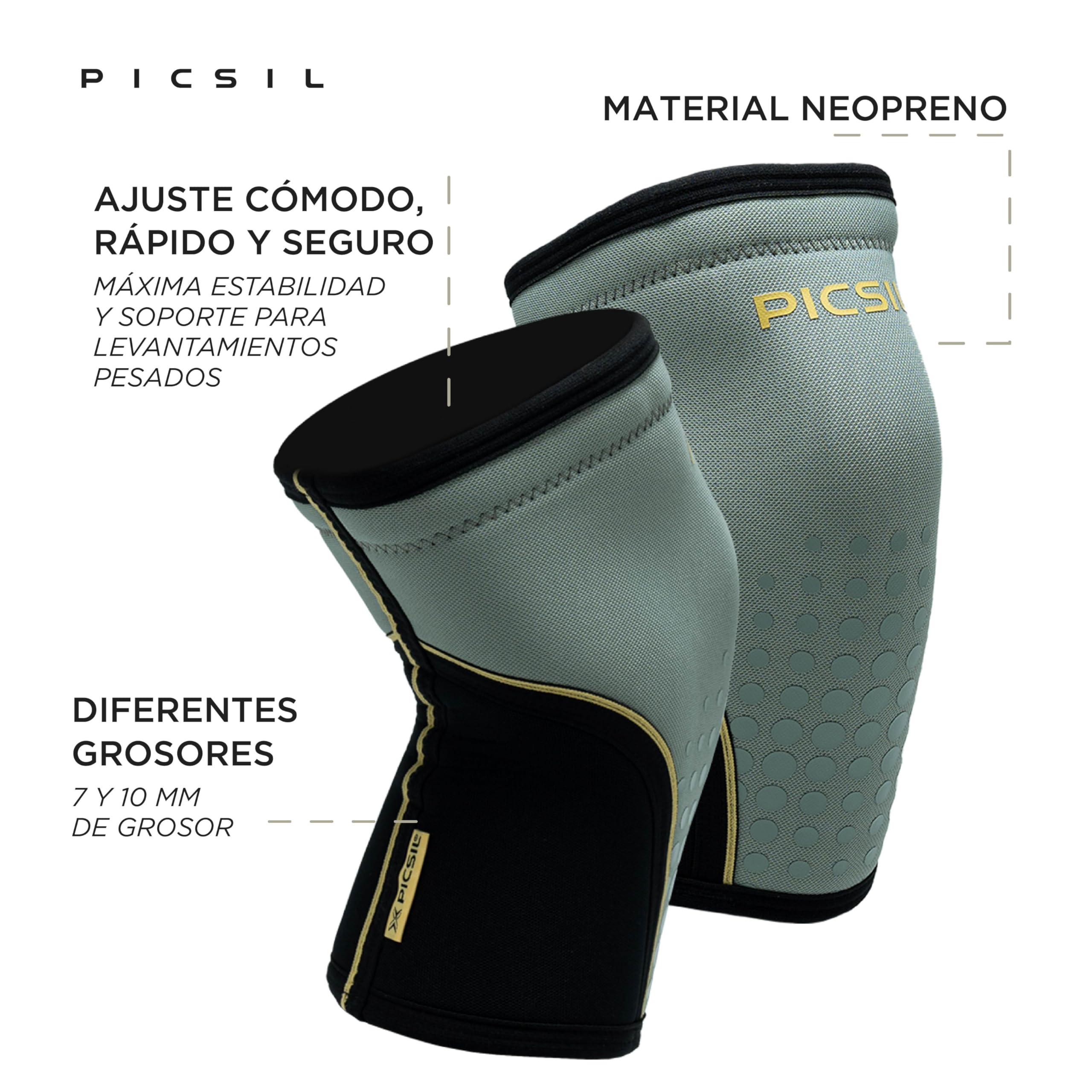 PICSIL Rodilleras de Neopreno 10 mm, Levantamiento de Peso y Entrenamiento de Alta Intensidad, Diseño Antideslizante y Ajuste Estable, Aptas para Competición - Color Fern, Talla S