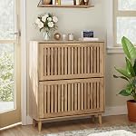 Smart FENDEE Shoe Storage Cabinet with 2 Slatted Doors, 6-Tier Large Shoe Cabinet with Adjustable Shelves, Hidden Entryway Shoe Organizer for Hallway, Foyer, Walnut