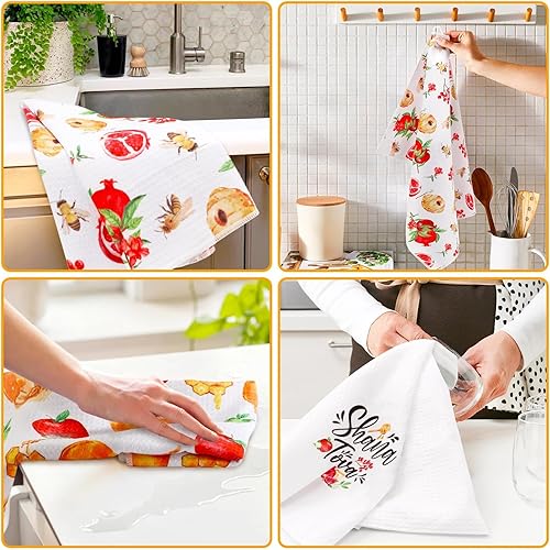 Miniatura 2 de Vansolinne Toallas de cocina Rosh Hashanah Decoraciones de Rosh Hashanah Shana Tova Miel Manzana Granada Toalla de cocina Happy Rosh Hashanah