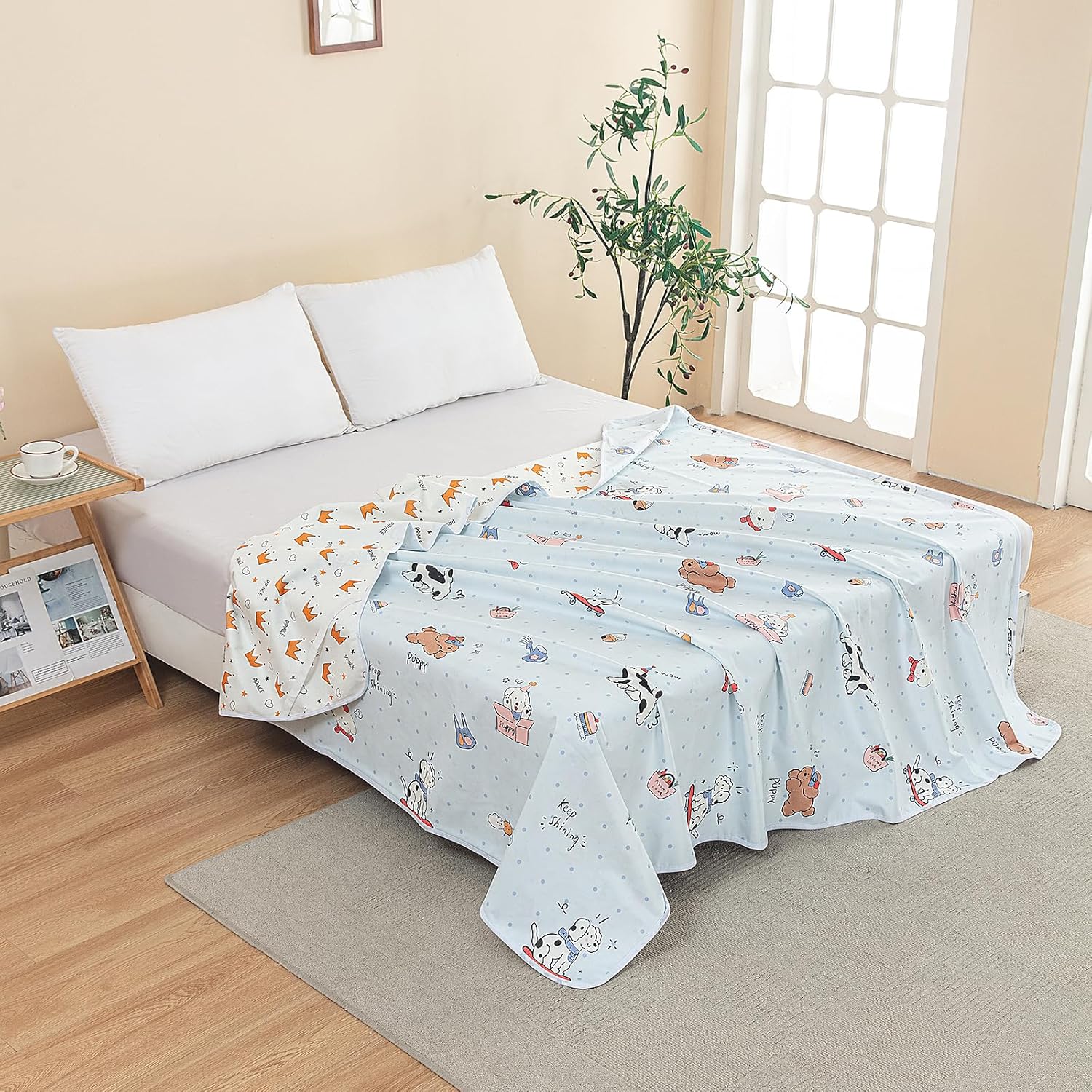 WenBags Waterproof Dog Bed Cover 60 * 80 Inches Throw Size,Pet Hair Resistant Reversible Couch Cover Mattress Protector,Leakproof Bed Liner/Sheet/Blanket for Adults Elderly Pets,Cute Dogs