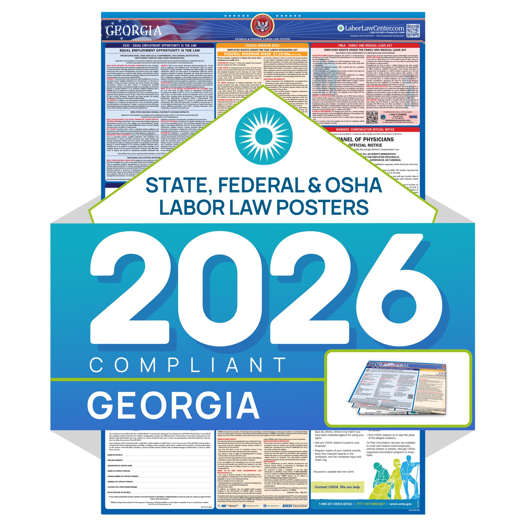 Labor Law Poster Georgia 2026, Paper Unlaminated, State, Federal Notices