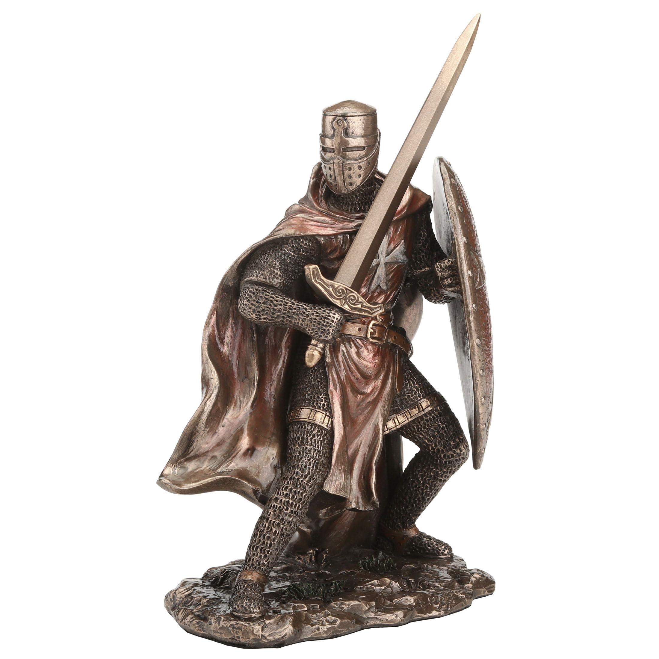 Veronese Design Bronze 7 1/8 Inch Knights Templar Wielding Sword And Shield Cold Cast Resin Finish Sculpture