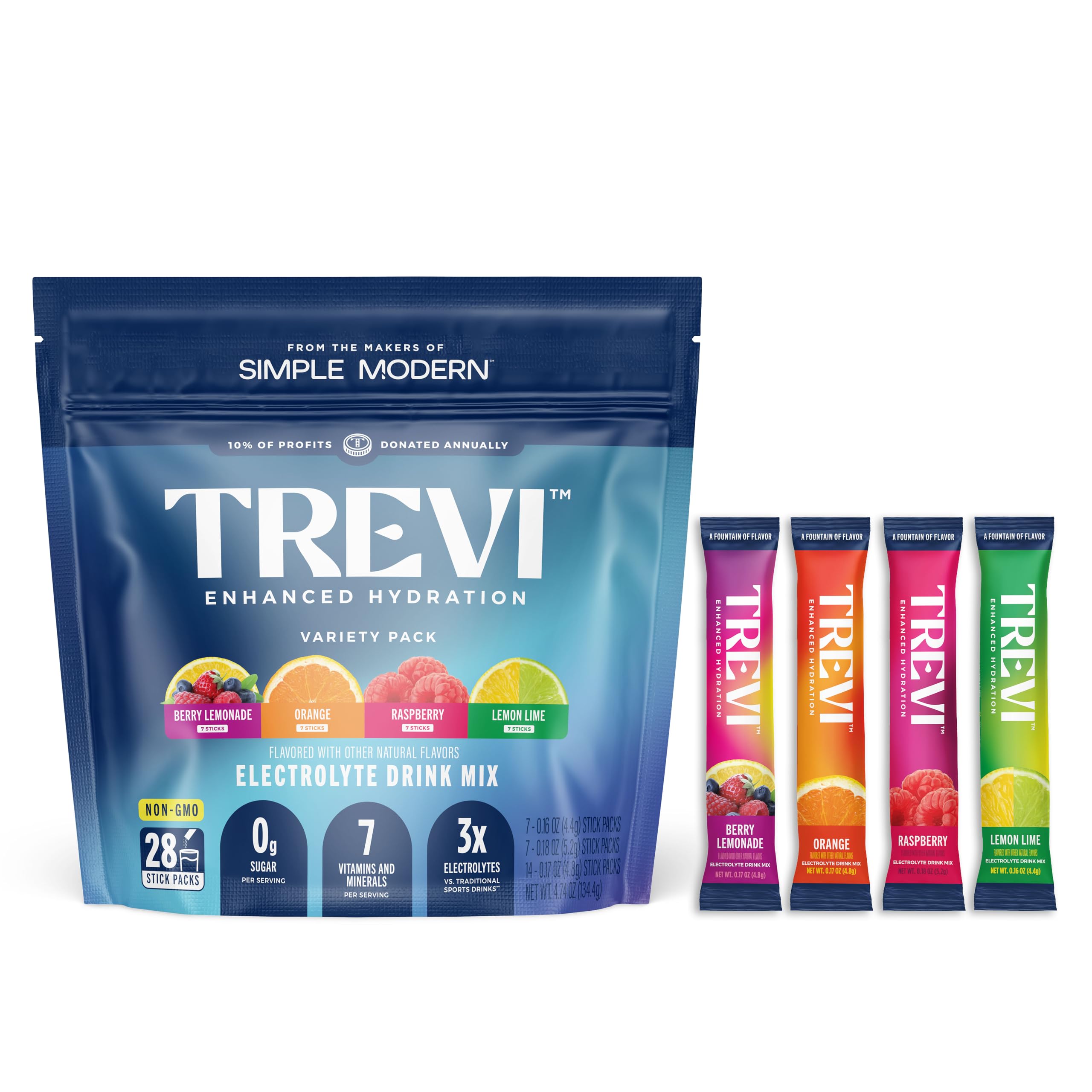 TREVI™ Electrolitos sin azúcar - Sobres de bebida hidratante en polvo - 28 unidades - Paquete variado 1