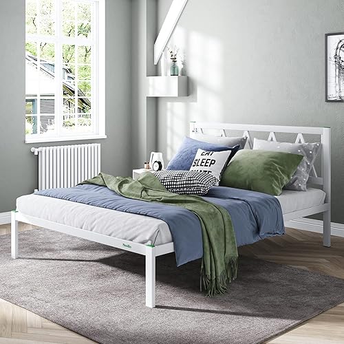 Miniatura 6 de Novilla Base de cama de tamaño individual de 14 pulgadas con cabecero, base de cama de plataforma no necesita somier, marco de cama de metal