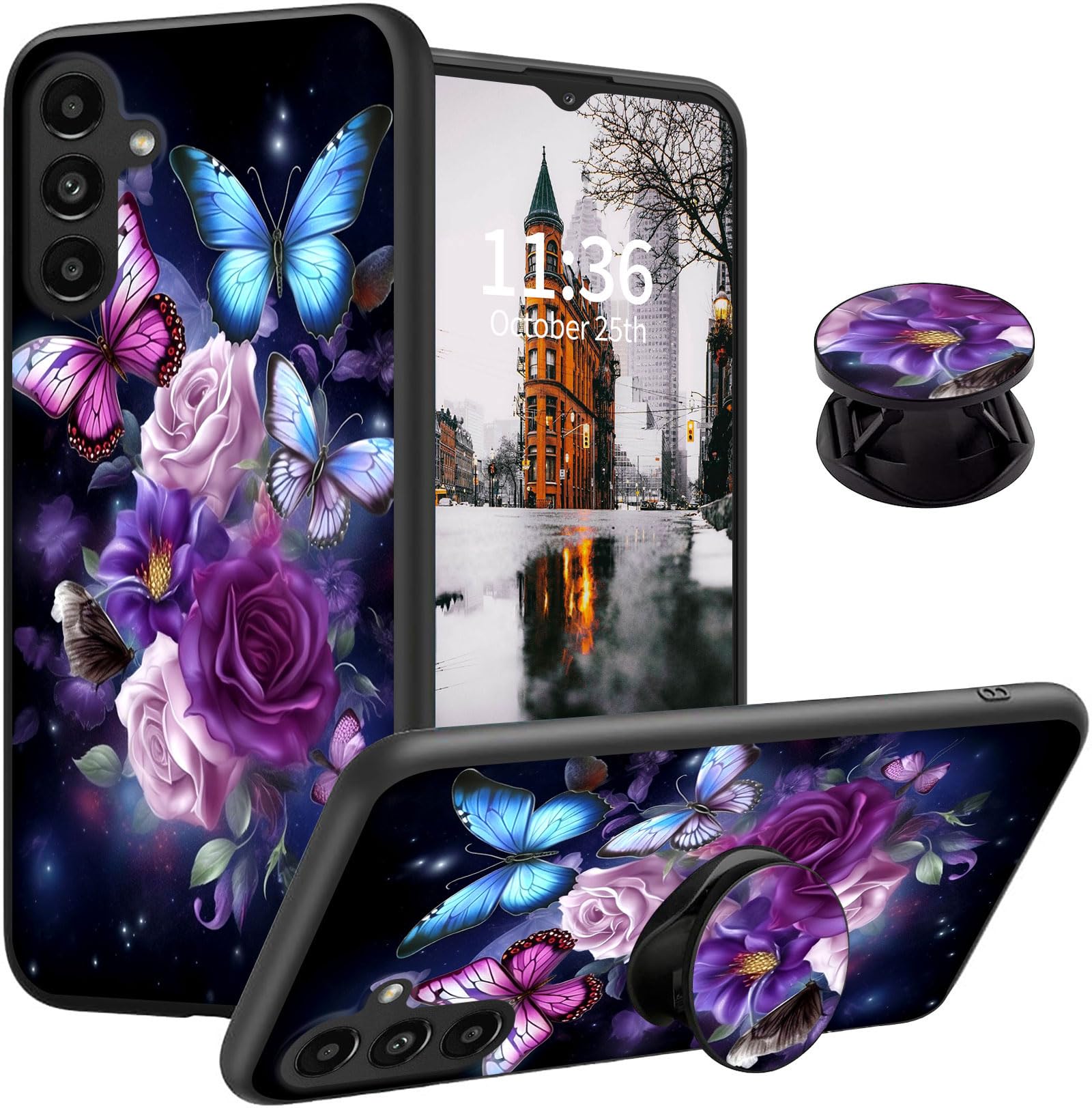 Qindaiwen Designed for Galaxy A25 5G Case with Finger Expanding Stand Holder, Soft TPU Silicone Phone Cover Shockproof Protective for Samsung Galaxy