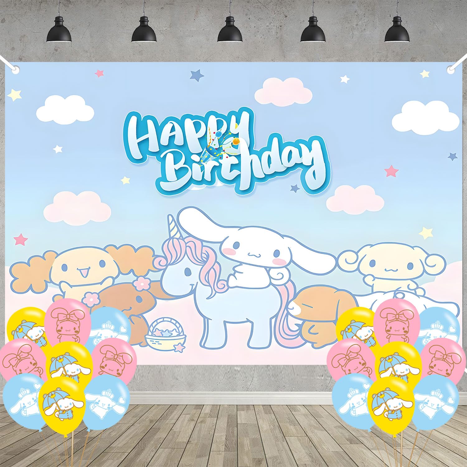 Photo 1 of ELZEM Cinnamoroll Birthday Party Backdrop & Balloons