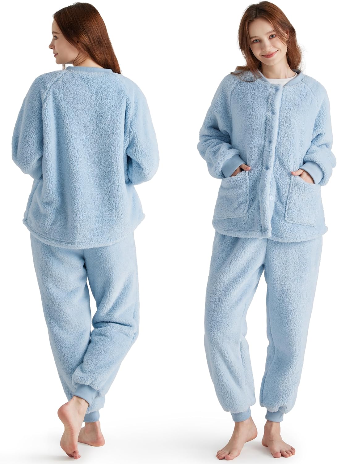 Bedsure Fleece Pajamas for Women Set, Winter Fuzzy Flannel Pajamas Loungewear, 2 Piece Soft Cozy Warm Fluffy Sherpa Sleepwear