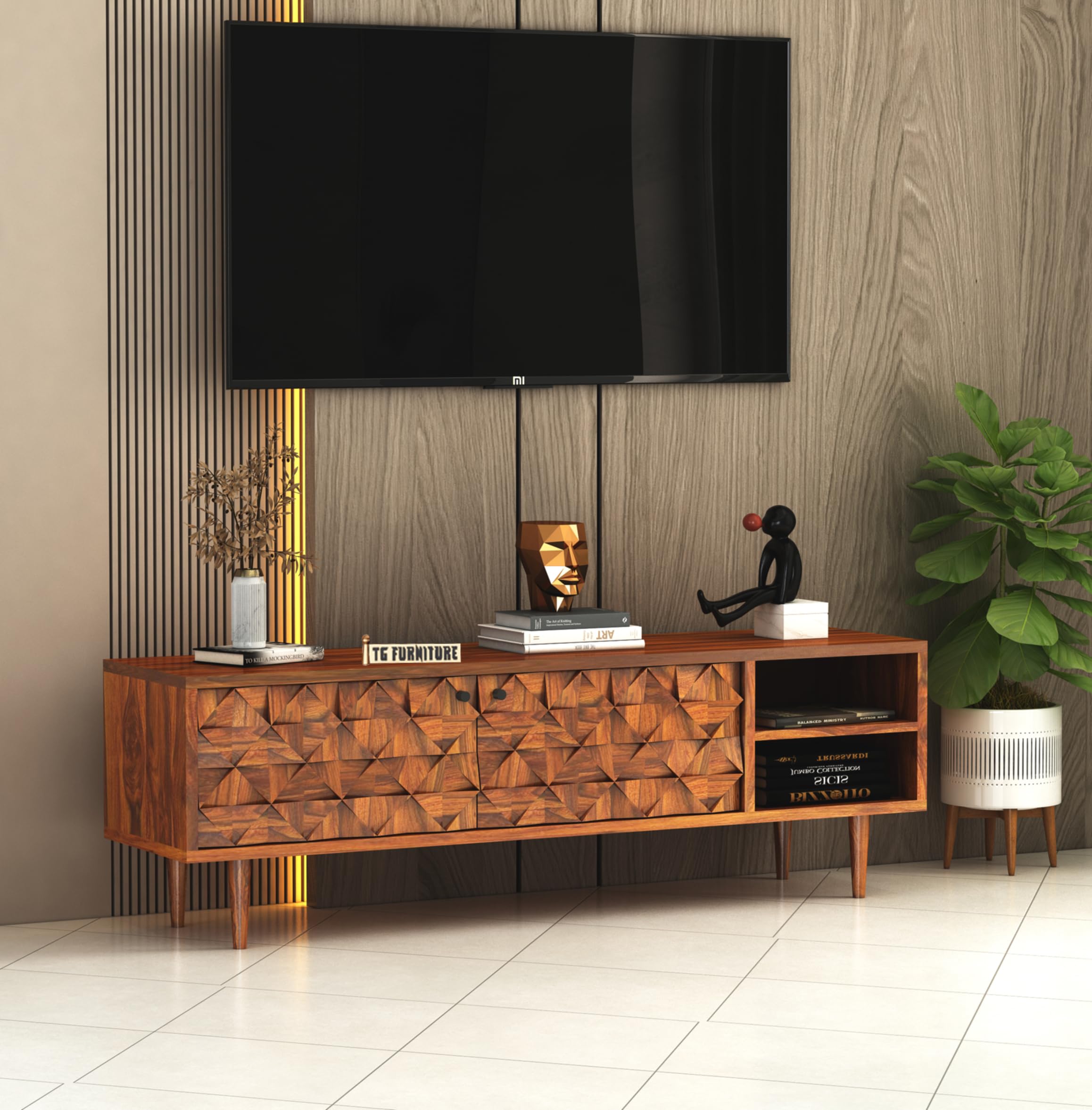 T.G. FURNITURE Sheesham Wood TV Entertainment Unit Cabinet with Door Drawer and Shelf Storage for Home Living Room Office (Honey Finish) (B091Y3ZD2C) Amazon Price History, Amazon Price Tracker
