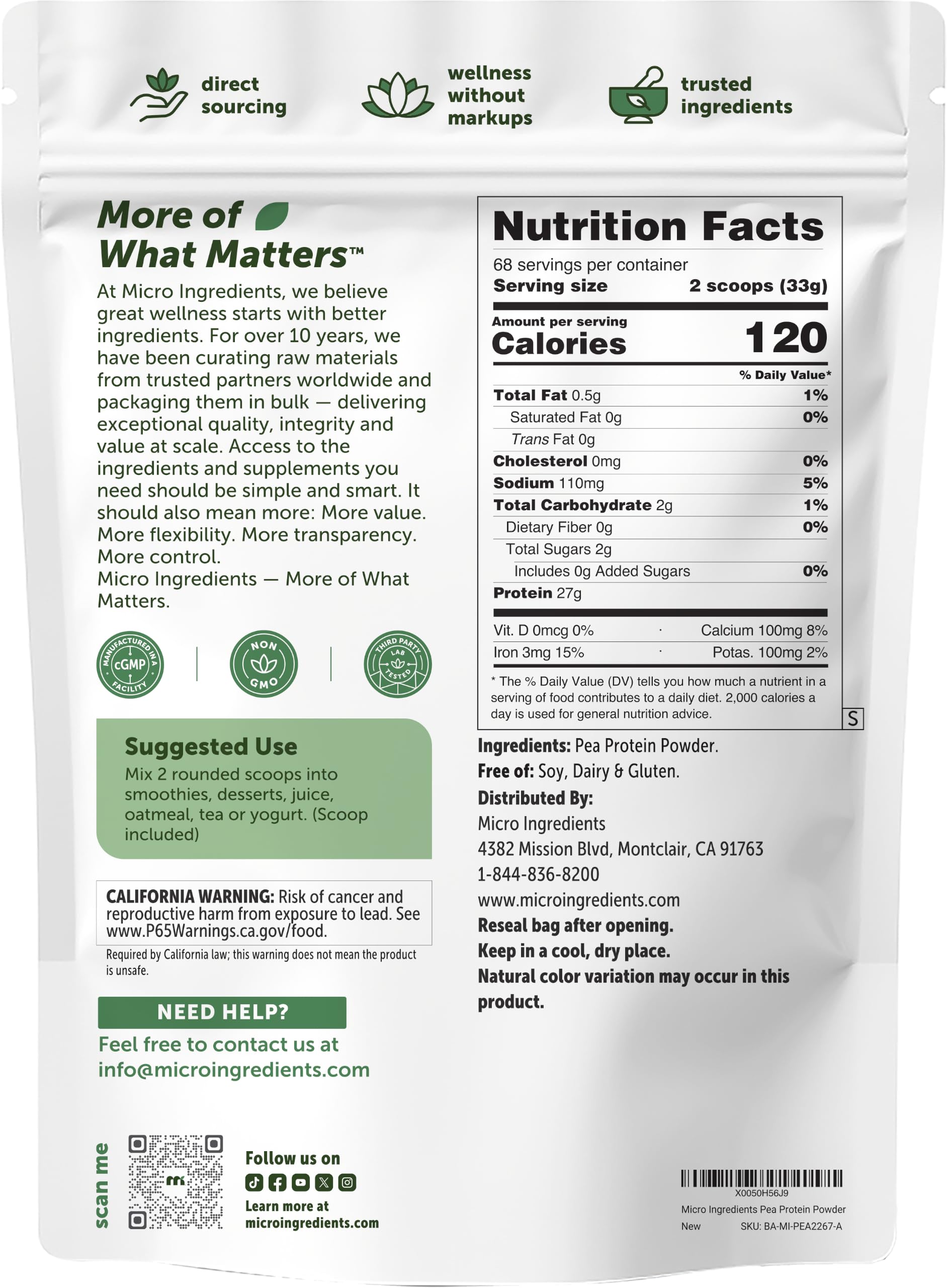 Micro Ingredients Pea Protein Powder, 5lb | Vegan, 27g Protein Per Serving — Amazon image 7