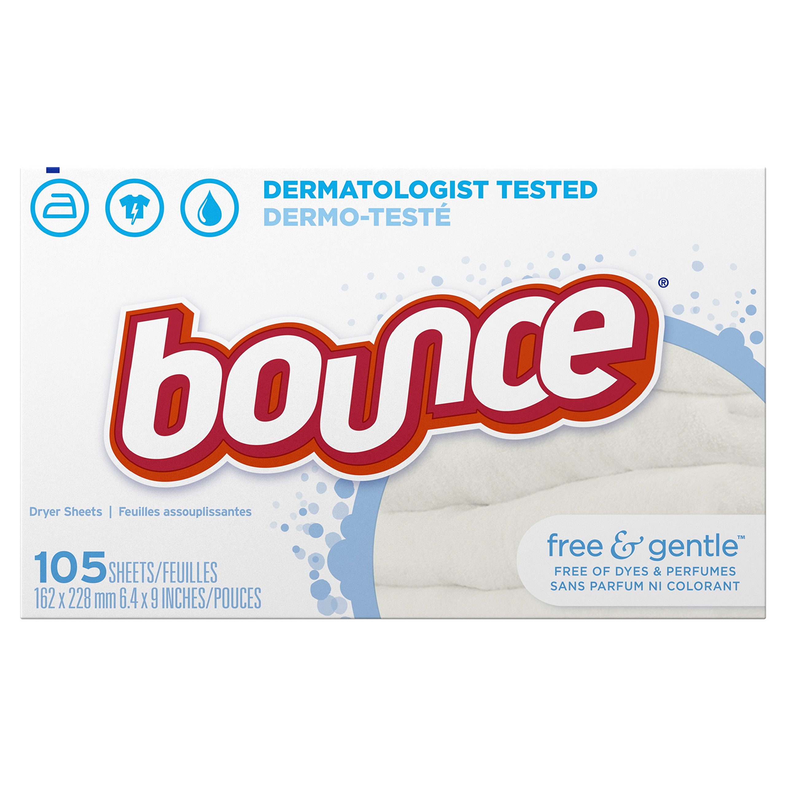 BounceFabric Softener Dryer Sheets, Free and Gentle, 105 Count