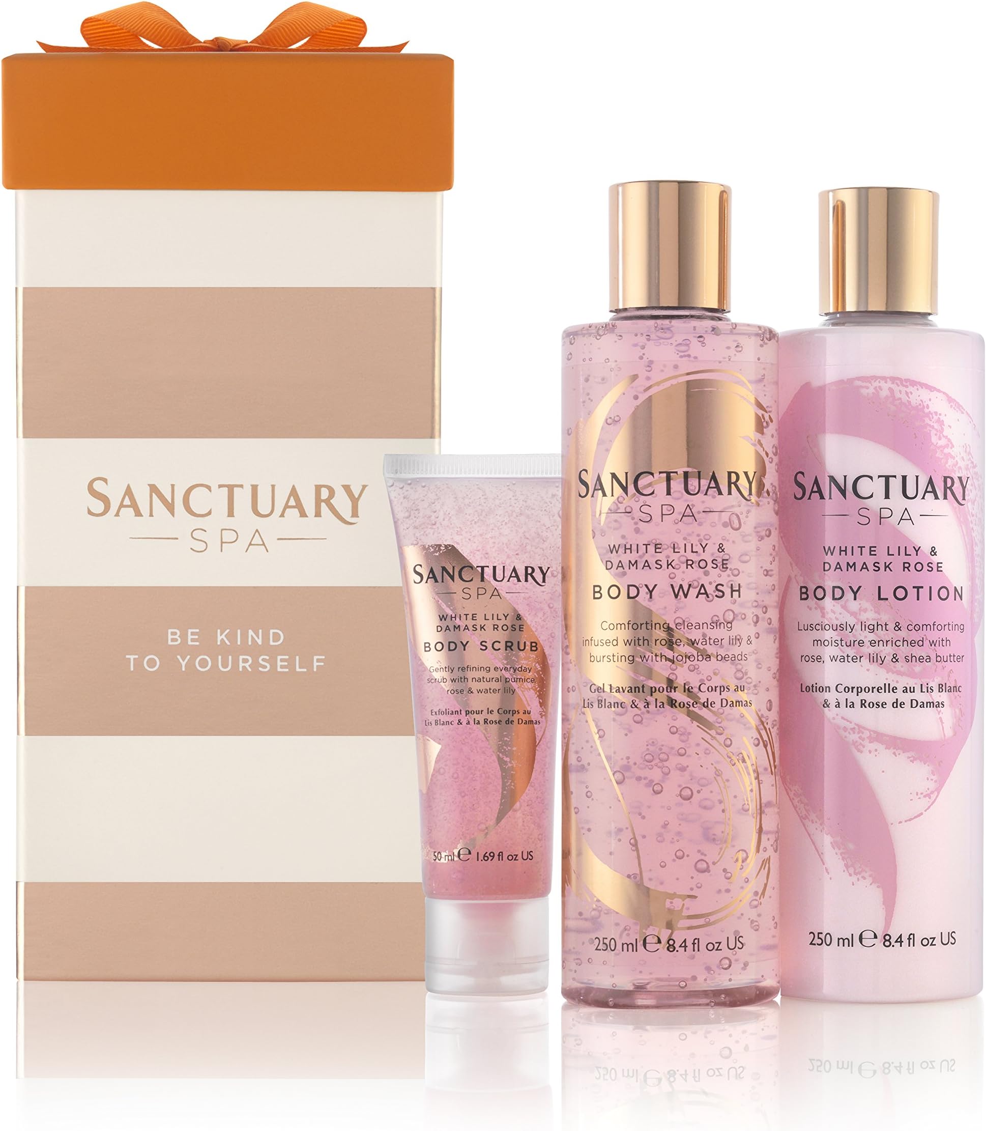 Spa Gift Set, White Lily and Damask Rose Gift for Her, with Shower Gel, Body Scrub and Body Lotion, Gifts for Women, Pamper Gift, 100106868