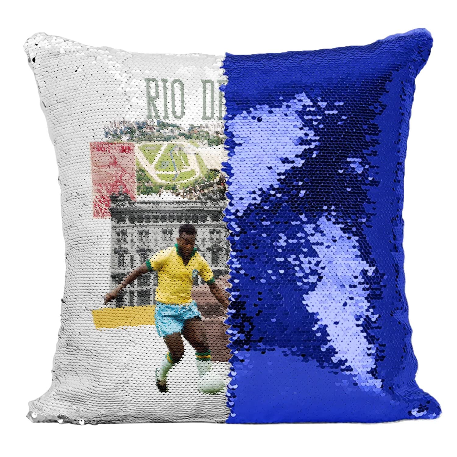 Coussin Paillettes Bleu Rio de Janeiro : Cadeau Idéal Thème Brésil Voyage Foot