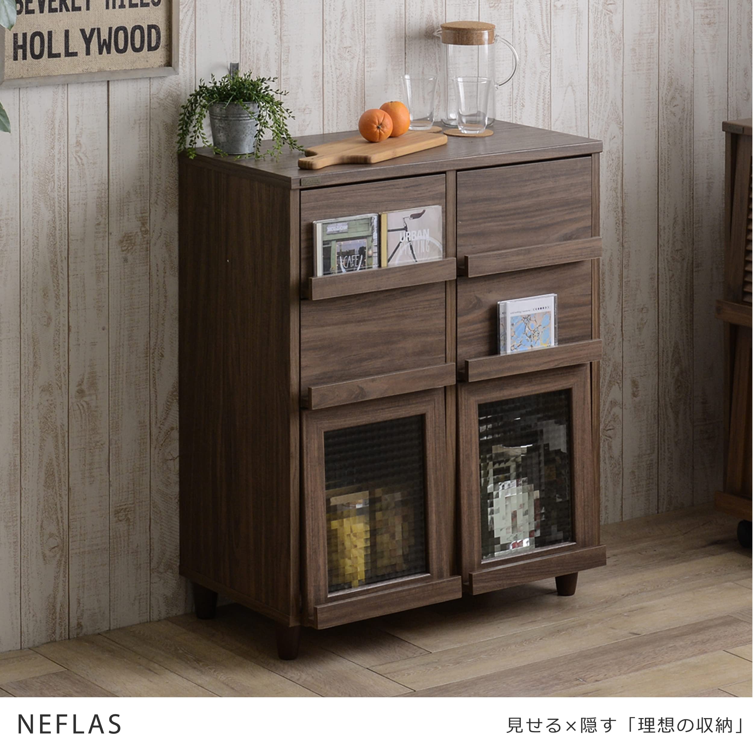 ■送料込■佐藤産業 ネフラス 引出し キャビネット 収納 木製家具インテリア 佐藤産業 NF ネフラス 2枚フラップ扉+引出し付キャビネット