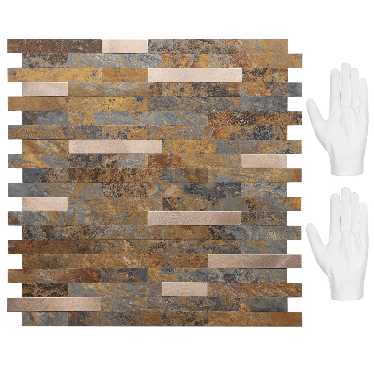 STICKGOO Peel and Stick Backsplash, PVC Wall Tiles Stick on Backsplash for Kitchen(10 Sheets, Rust Brown with Metal Gold)