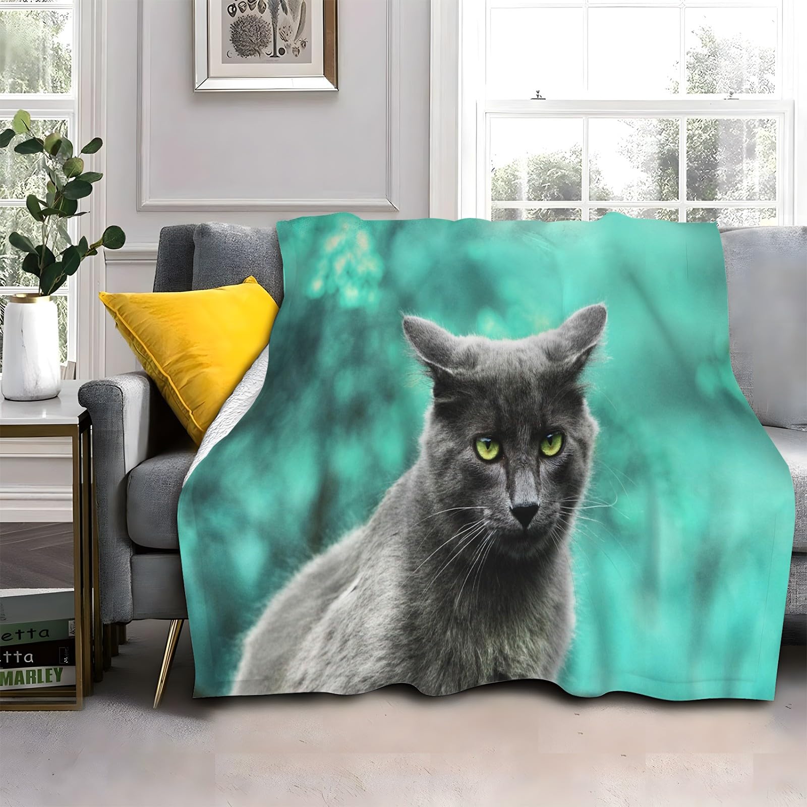 Koc dla zwierząt domowych Koce Niebieski kot Pojedynczy koc na łóżko miękkie ciepło, puszyste koce na sofę flanelowe 180 x 200 cm na wszystkie pory roku