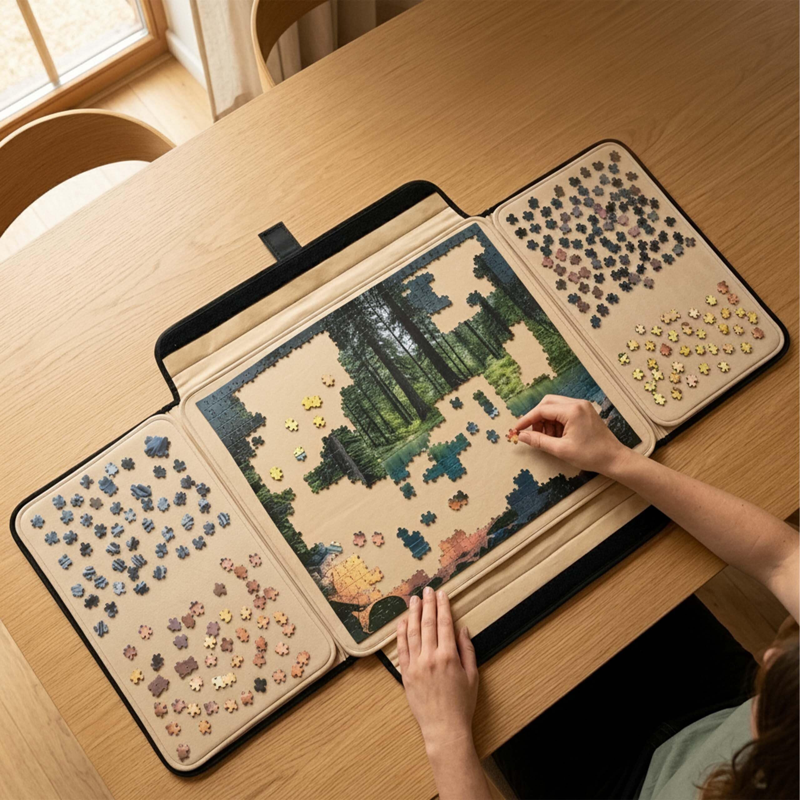 Relaxdays walizka na puzzle 1500 el., 2 sortery, czarny/beżowy | Transport i przechowywanie, uchwyt do przenoszenia, plansza do układania puzzli