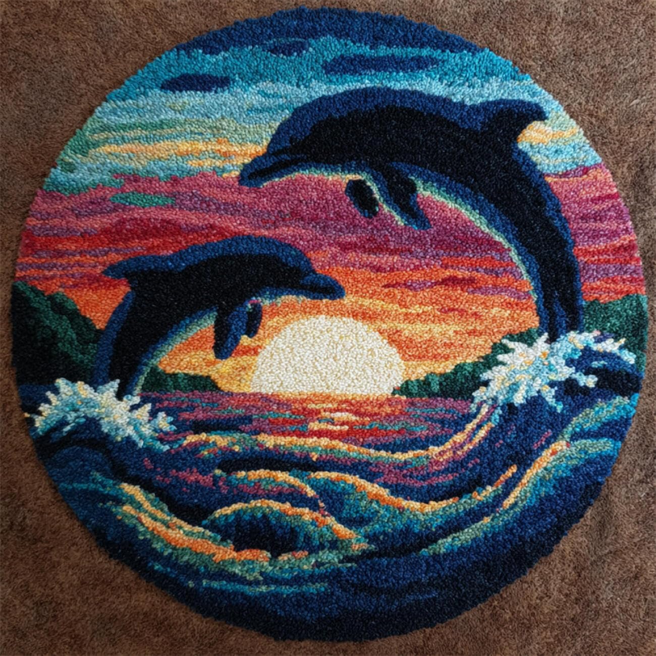 Kitquiver Rug Making Kit for Adults Waves and Dolphins 50x50cm