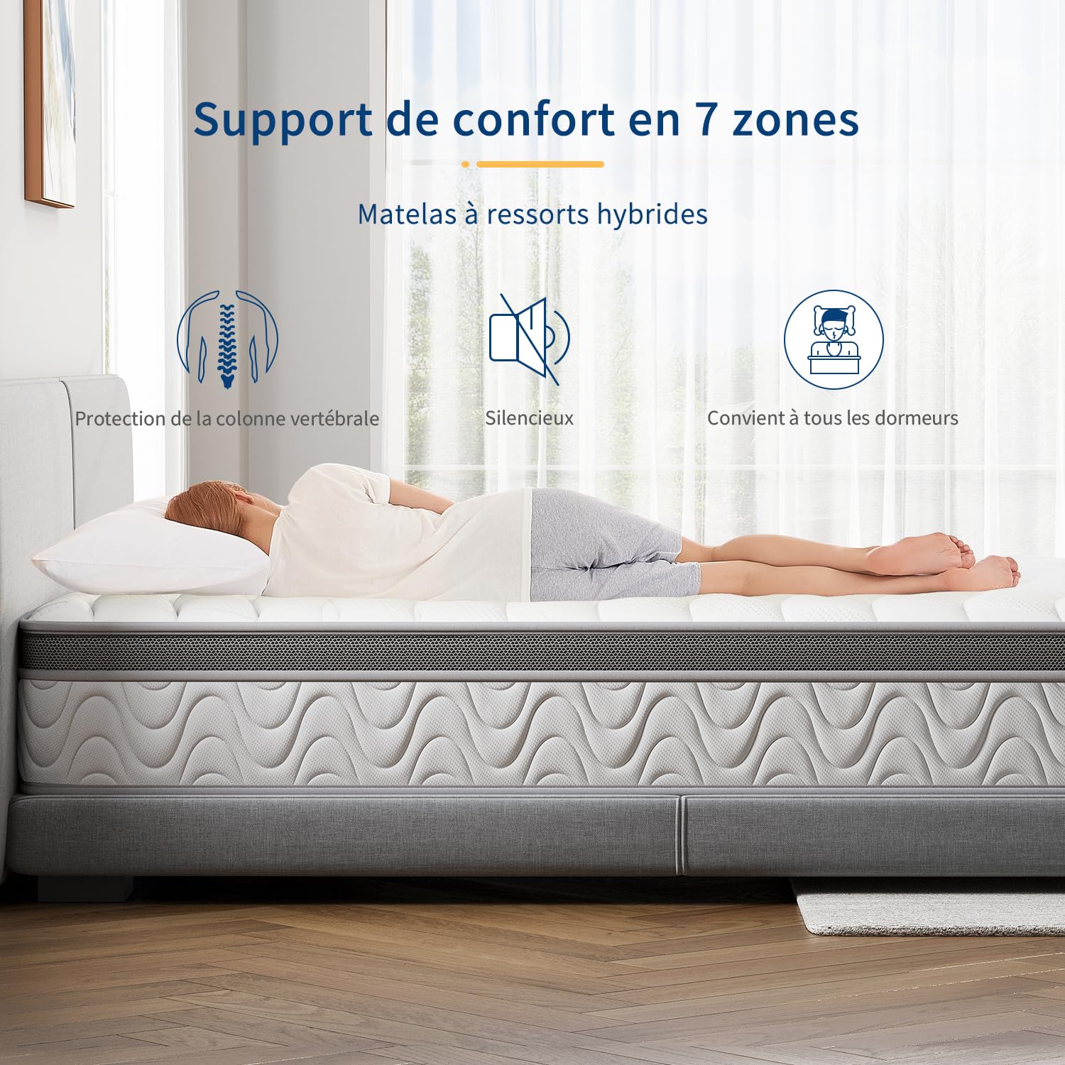Suilong Matelas 120x200, 30 cm Epaisseur Matelas à Ressorts Ensachés Indépendants et Mousse à Mémoire de Forme, Matelas Hybride 7 Zones de Soutien, Respirant, Certifié Oeko-Tex
