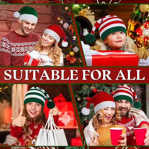 Miniatura 2 de Funtery 6 piezas de sombreros de elfo de punto, sombrero de Papá Noel, sombreros de Navidad para adultos, gorro de ganchillo a granel, accesorios de