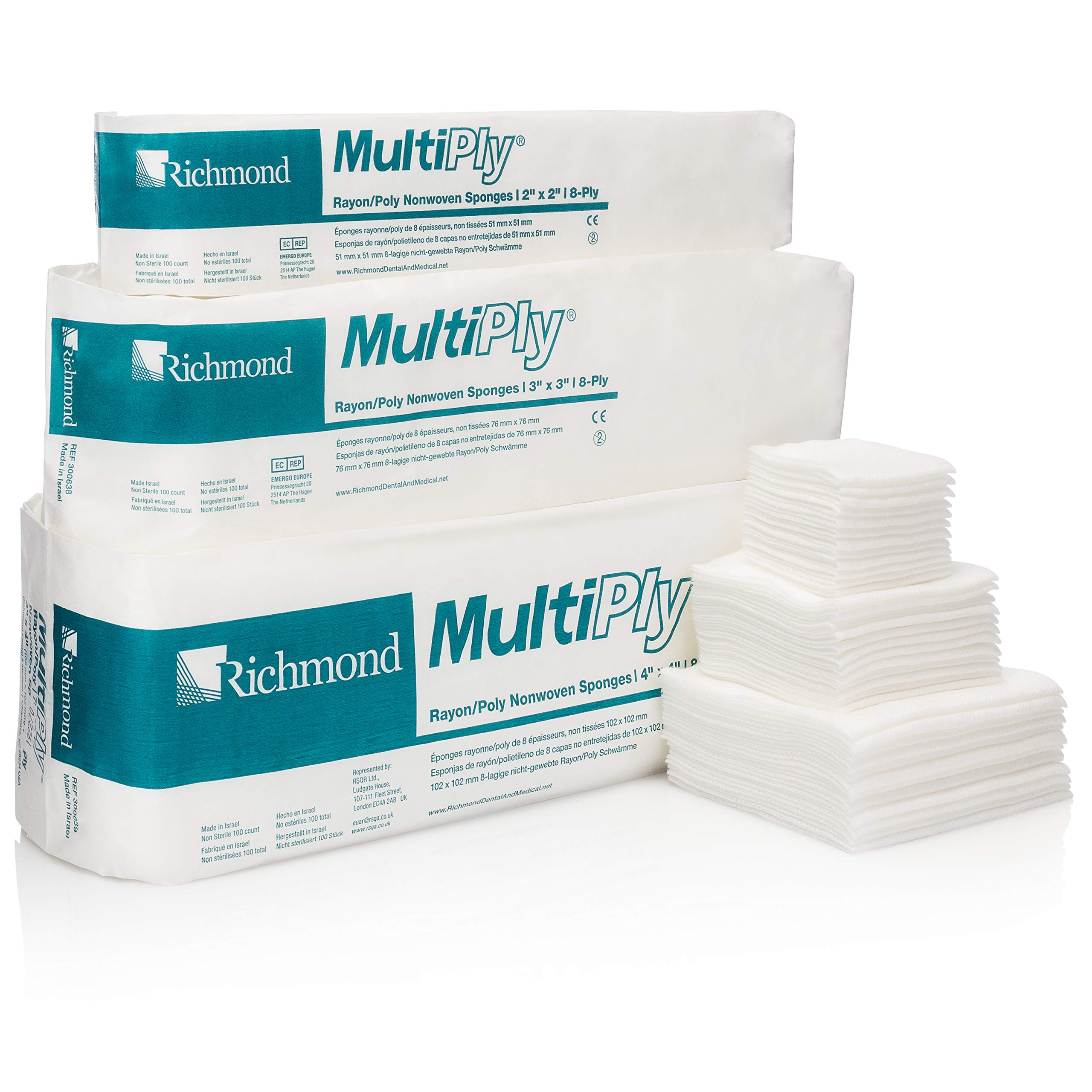 Richmond Dental 300637 Multiply Poly/Rayon Non-Woven Sponge, 8-Ply, Non-Sterile, 2