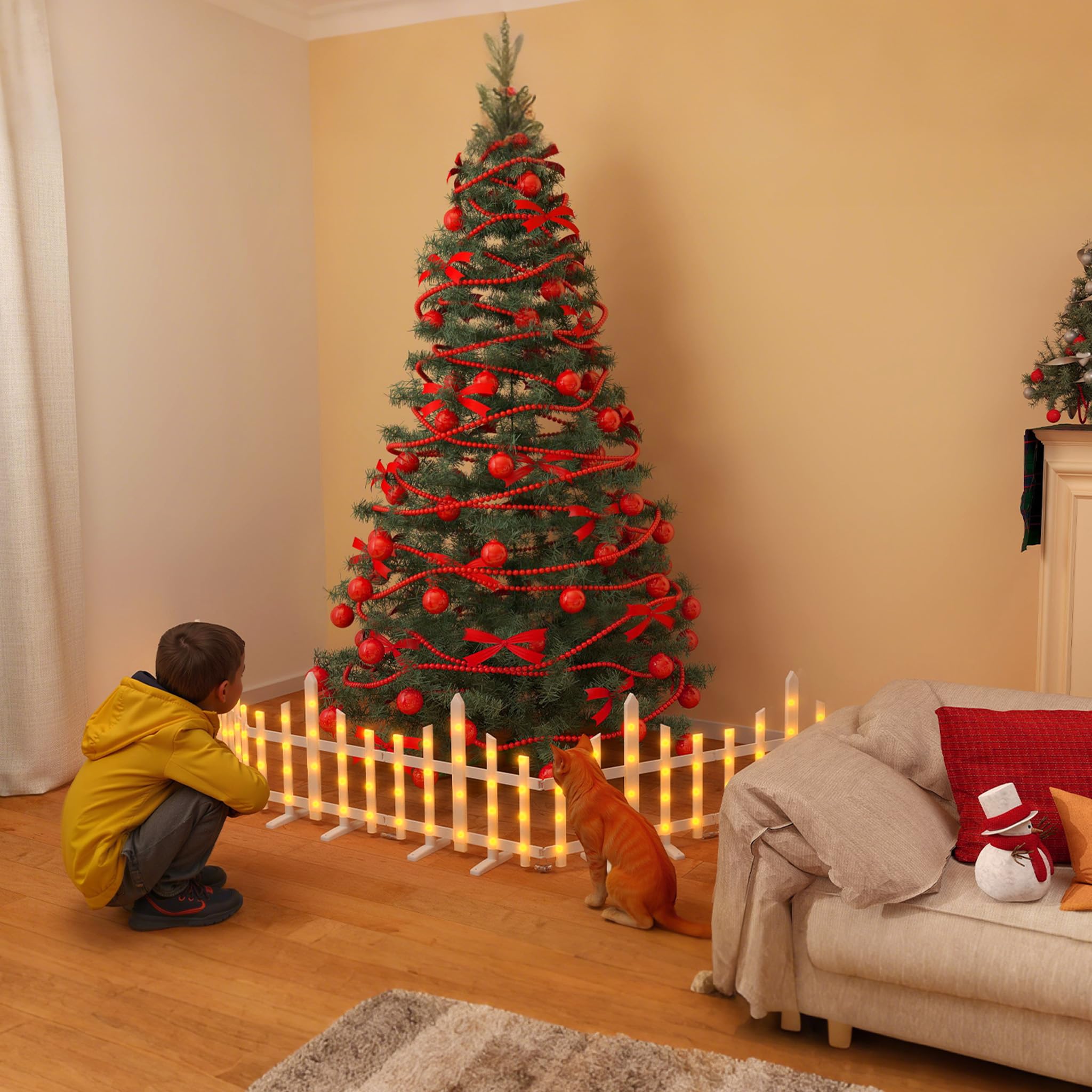 Froadp Podświetlane ogrodzenie ogrodowe z oświetleniem LED, na choinkę, 3,5 m, miniaturowe ogrodzenie, 10 sztuk, płot ogrodowy, płot ogrodowy, obrzeża, trawnik, dekoracja bożonarodzeniowa, dekoracyjne
