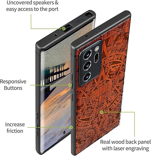 Miniatura 9 de Carveit Funda de madera para Galaxy Note20 Ultra, funda de madera de TPU suave negro compatible con Samsung Note20 Ultra Madera real dura,