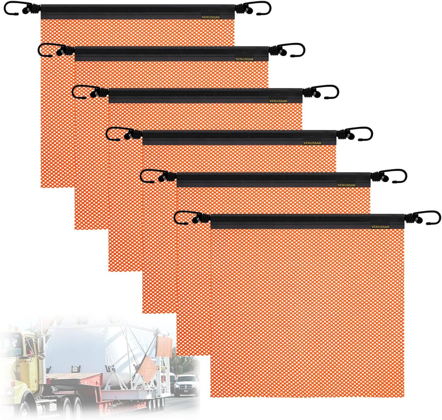 Safety Flags 18x18 Inch, 6 Pack Orange Flags with EZ Hook&Bungee | Safety Warning Flags for Trucks Trailer Oversize Load