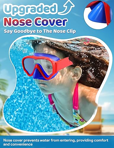 Miniatura 3 de Vvinca Kids Swim Goggles with Nose Cover, Snorkel Diving Mask Fabric Strap Anti Fog Anti Shattered Lens Goggles for Kids 3-15
