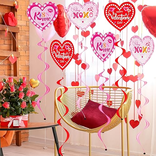 Miniatura 5 de Mixweer 6 calcetines de viento para el día de San Valentín para corazones exteriores con ganchos, decoraciones colgantes de San Valentín, corazones