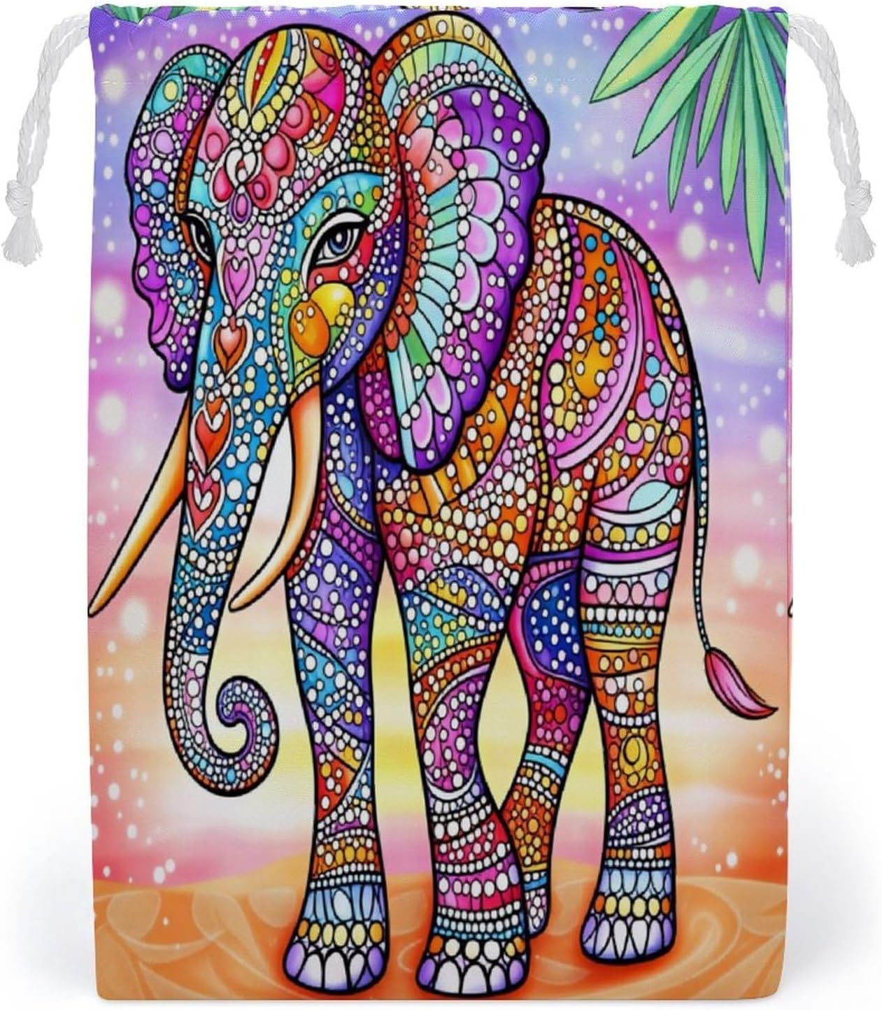 Colorful Bohemian Elephant Drawstring Storage Bag 8.9X7.9IN