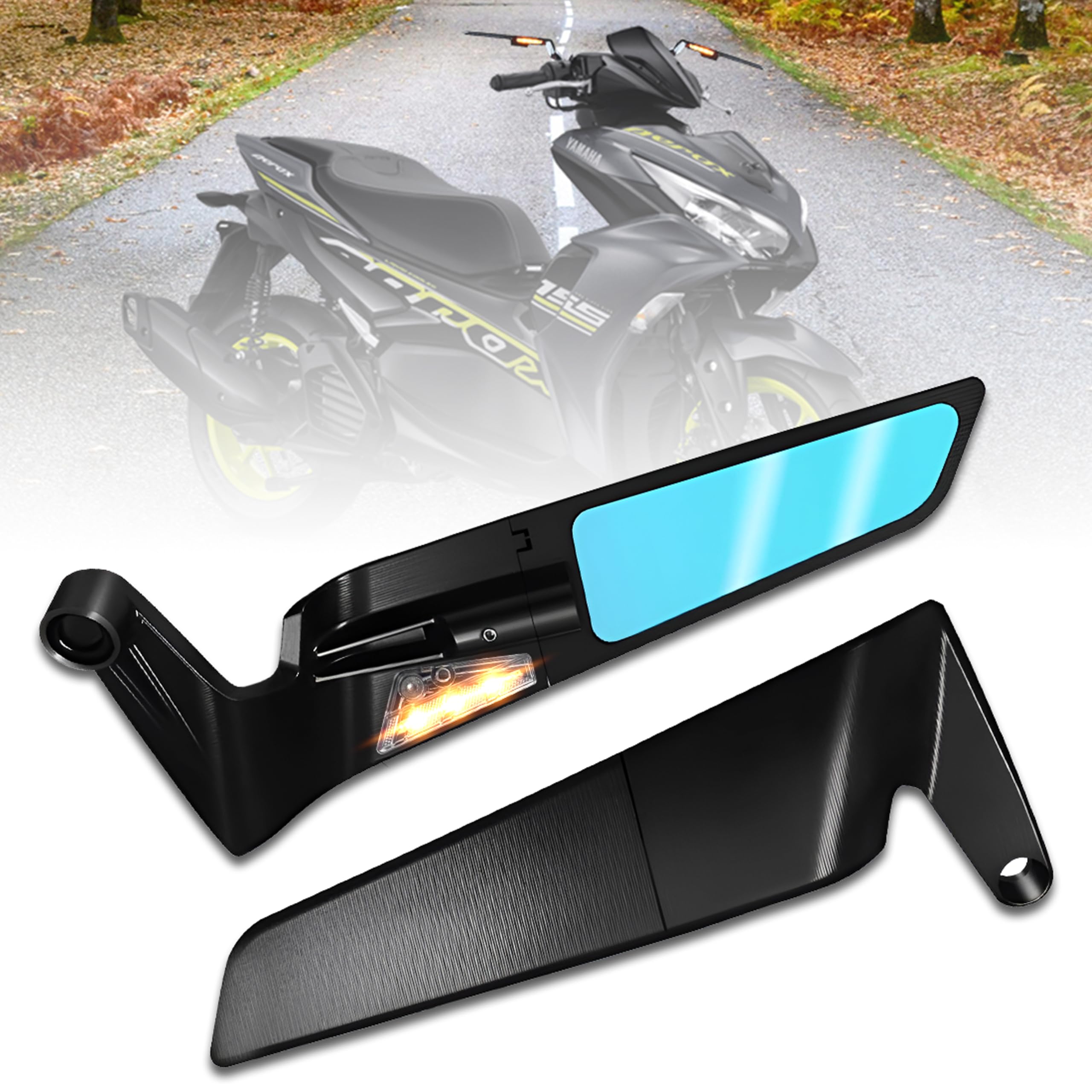 OBEROI'S TRADERS Scooty Rear View Side Handle Bar York Nut Fitting Mirror | LED Stealth Convex Glass Mirror For Yamaha AEROX 155cc