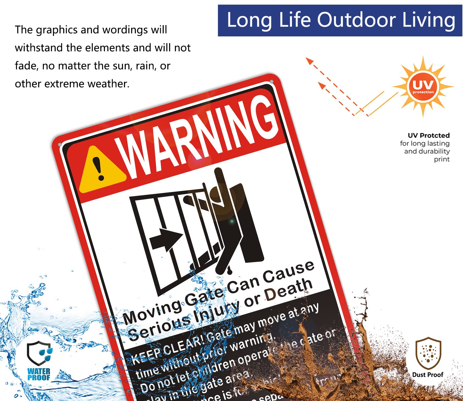 Sigo Warnschild "Moving Gate Can Cause Serious Injury Or Death" | 25,4 X 35,6 Cm | Aluminium, Wetterfest | Made In USA