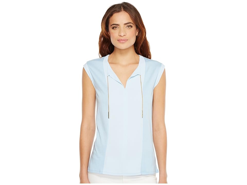 

MICHAEL Michael Kors Sleeveless Woven Panel Chain Tie Top (Cloud) Women's Clothing