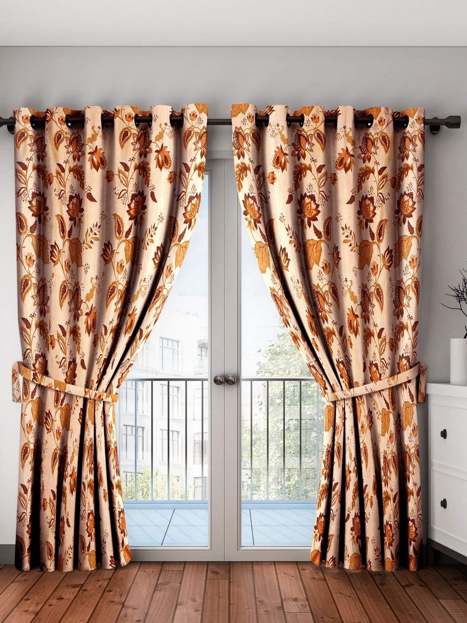 Lotus 2 Pieces Polyester Brown Door Curtains - 7 feet
