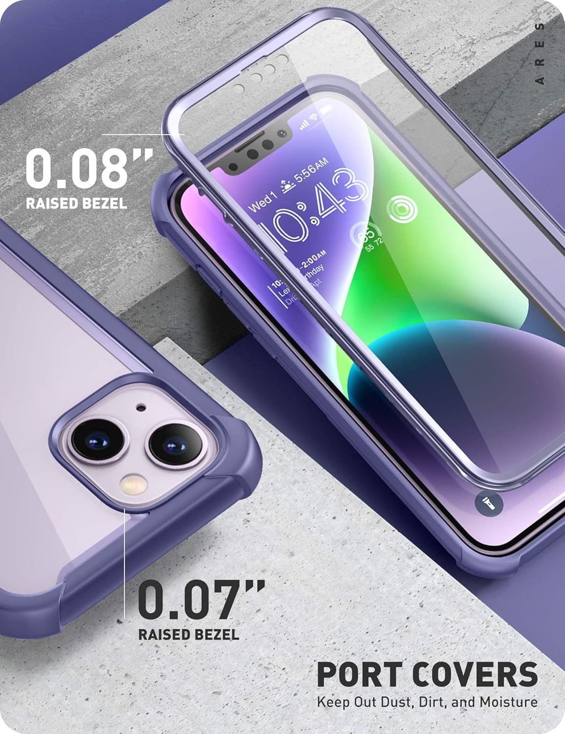i-Blason Ares Series Shockproof Clear Heavy Duty Case with Built in Screen Protector for iPhone 13 5G 6.1 inch (2021 Release) (Mauve)